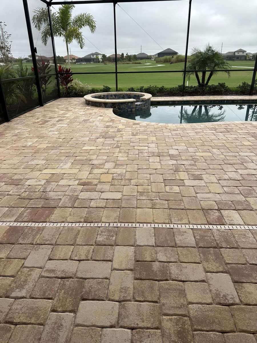 Screened pool deck pavers sealed by KB Sealing