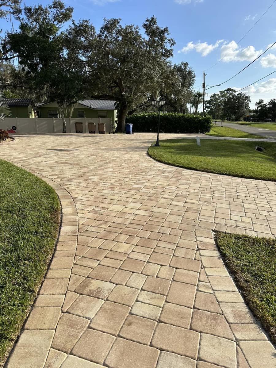 Curved paver walkway restored by KB Sealing